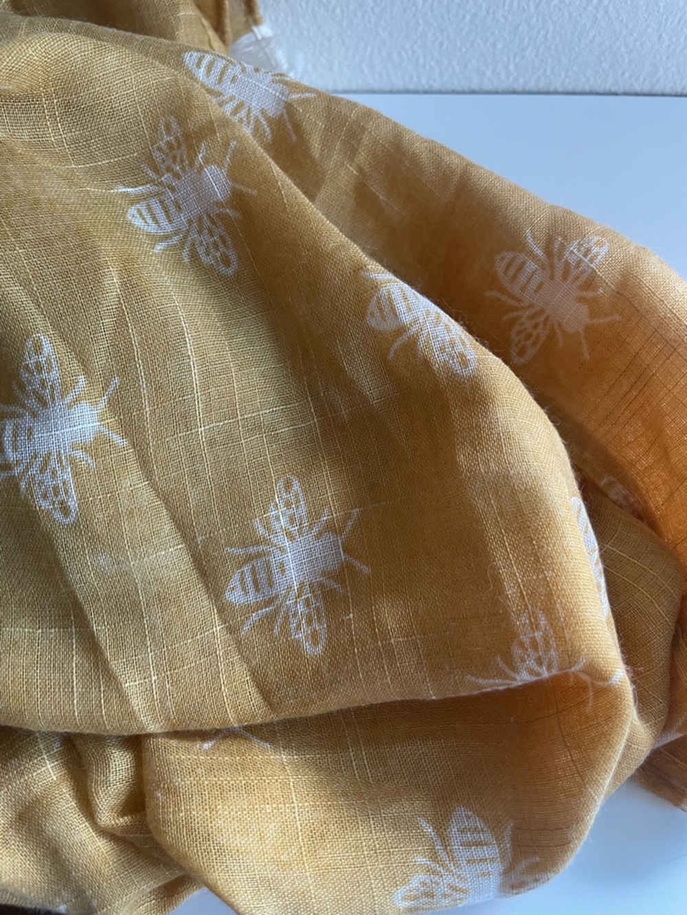 Lightweight Mustard Yellow Bee Print Scarf - Women Accessories - Picture 7 of 7